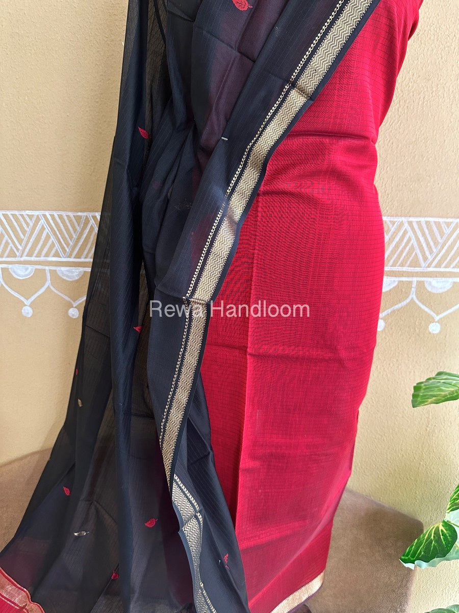 Maheshwari Red- Black Motifs Top Dupatta Sets PST04