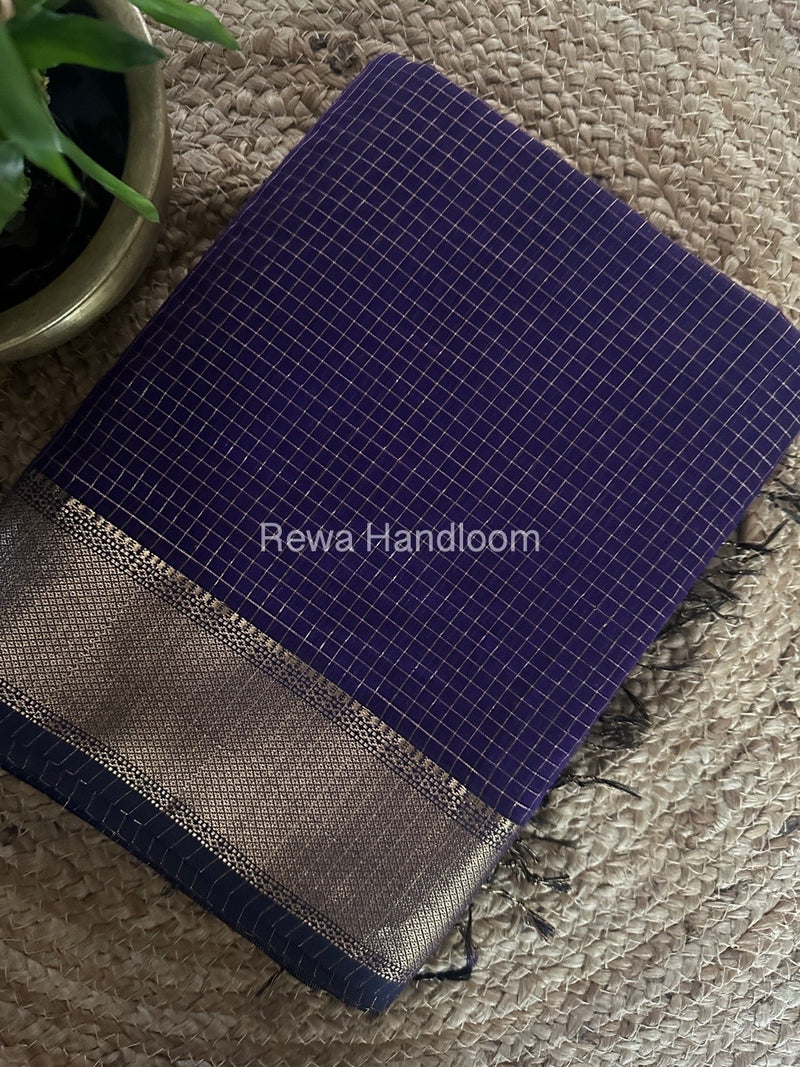 Maheshwari Purple Zari Checks Saree ZCHX306