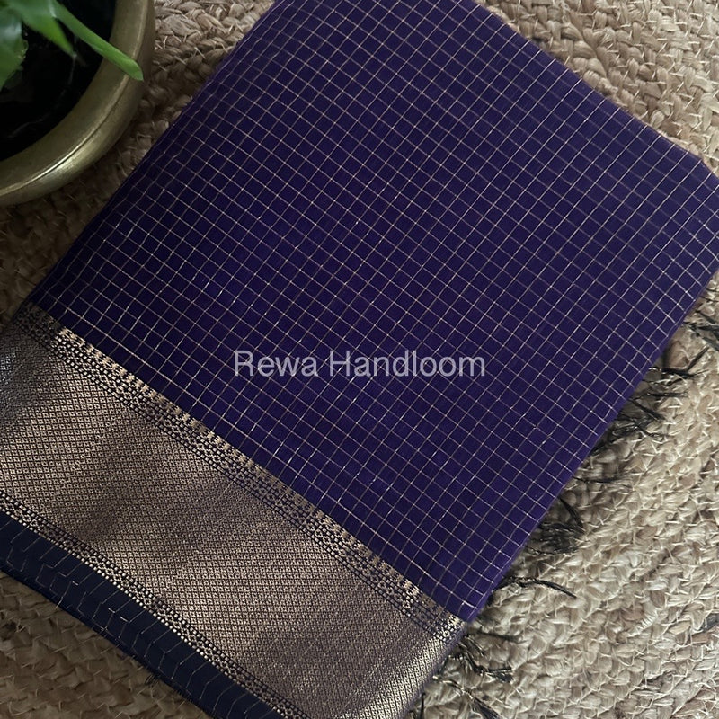 Maheshwari Purple Zari Checks Saree ZCHX306