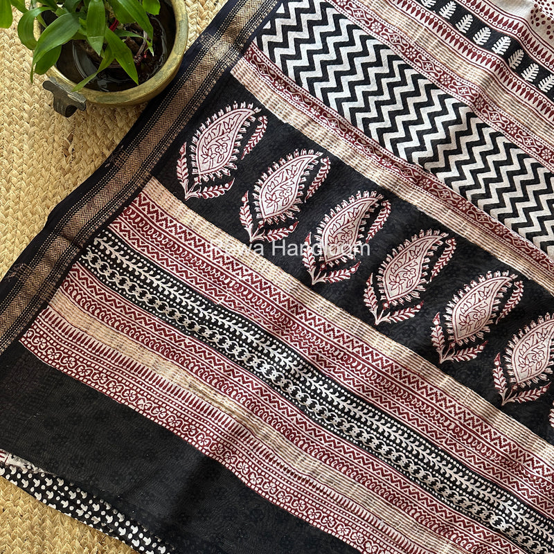 Maheshwari Black Bagh Print Small Border Saree MTBS180