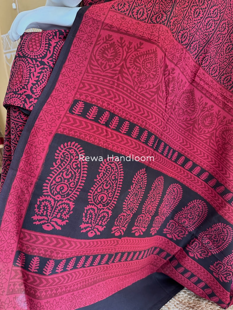 Pink-Black Bagh Print Cotton Suit BGCSJ09