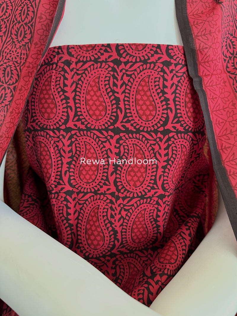 Pink-Black Bagh Print Cotton Suit BGCSJ09