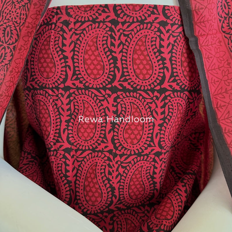 Pink-Black Bagh Print Cotton Suit BGCSJ09