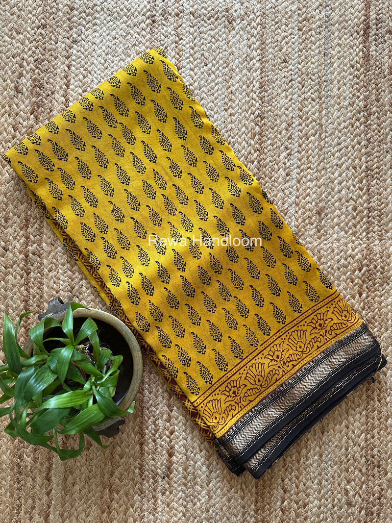 Maheshwari Yellow Bagh Print Small Border Saree MTBS181
