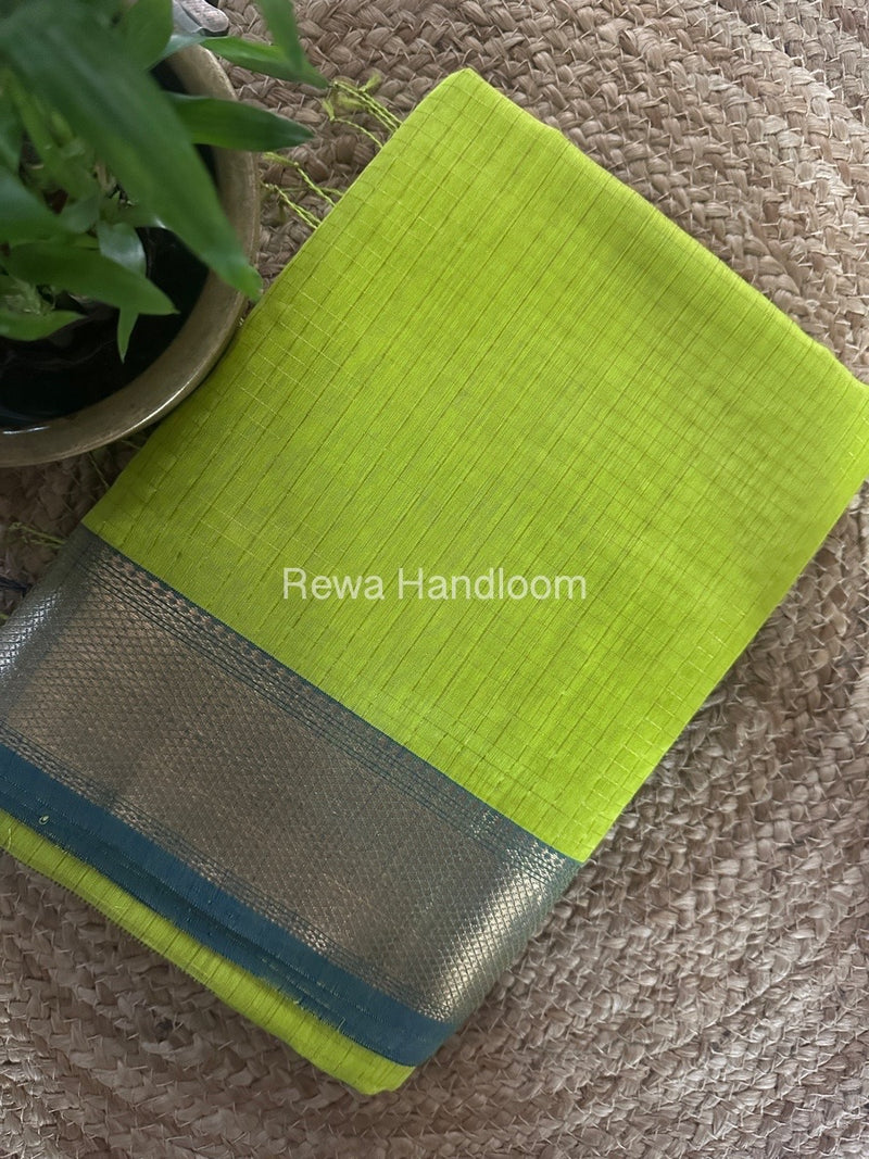 Maheshwari Parrot Green Zari Checks Saree ZCHX305