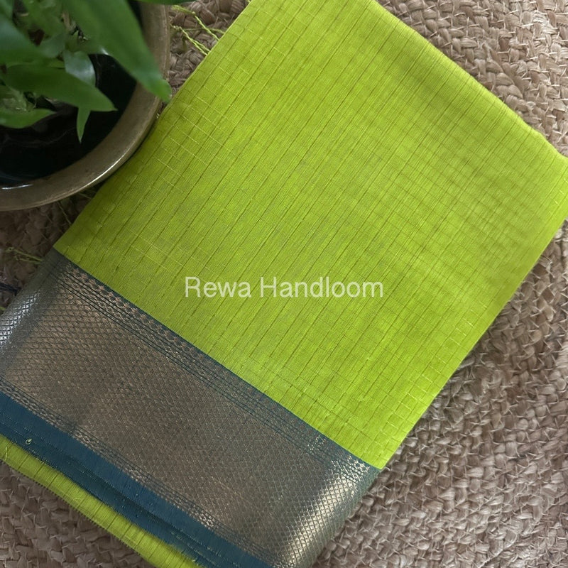 Maheshwari Parrot Green Zari Checks Saree ZCHX305