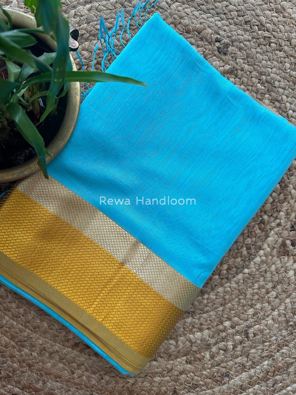 Maheshwari Sky Blue Resham Thread Border Saree RTS014