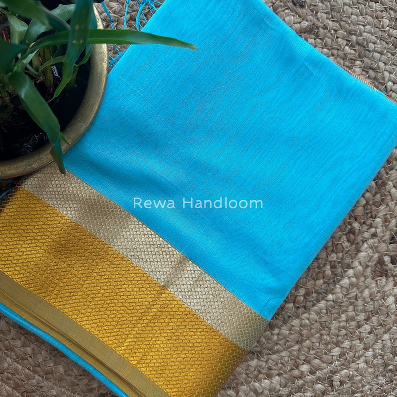 Maheshwari Sky Blue Resham Thread Border Saree RTS014
