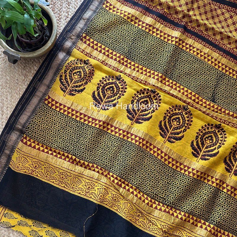 Maheshwari Yellow Bagh Print Small Border Saree MTBS181