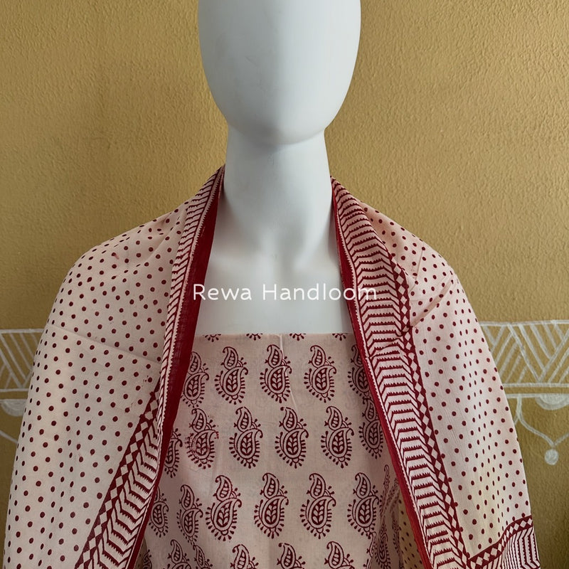 White-Maroon Bagh Print Cotton Suit BGCSJ016