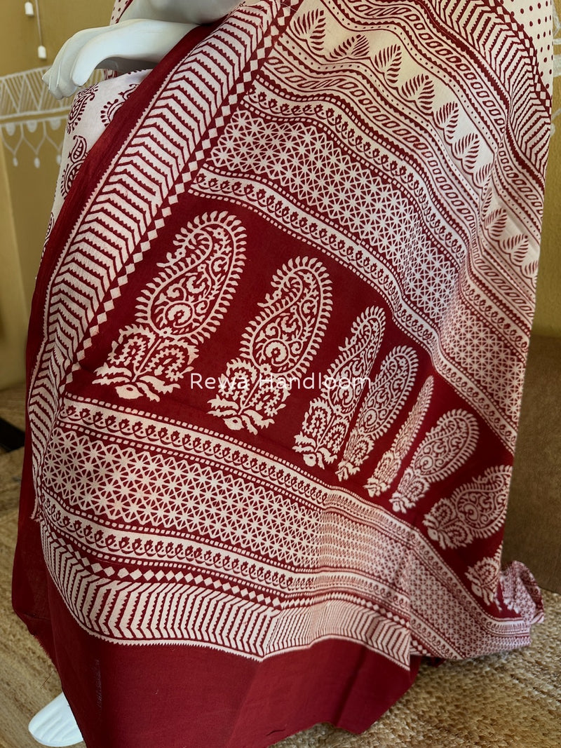 White-Maroon Bagh Print Cotton Suit BGCSJ016