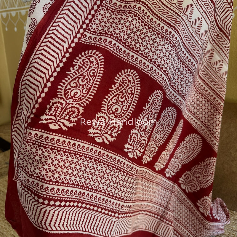 White-Maroon Bagh Print Cotton Suit BGCSJ016