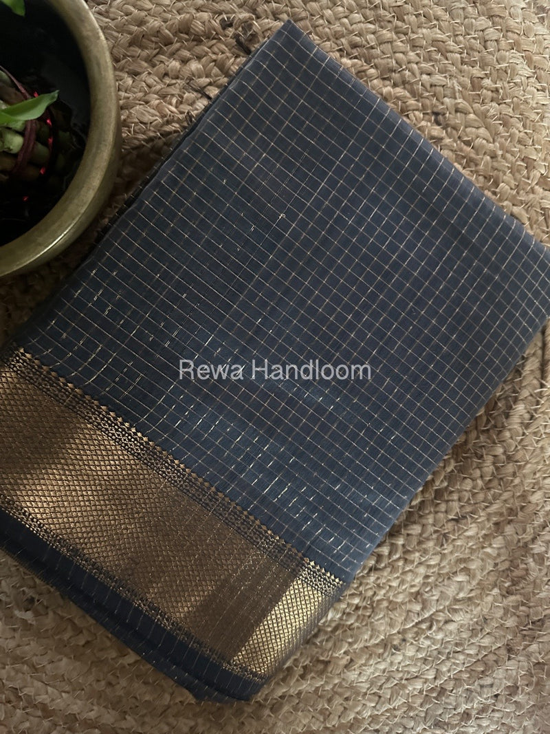 Maheshwari Grey Zari Checks Saree ZCHX308