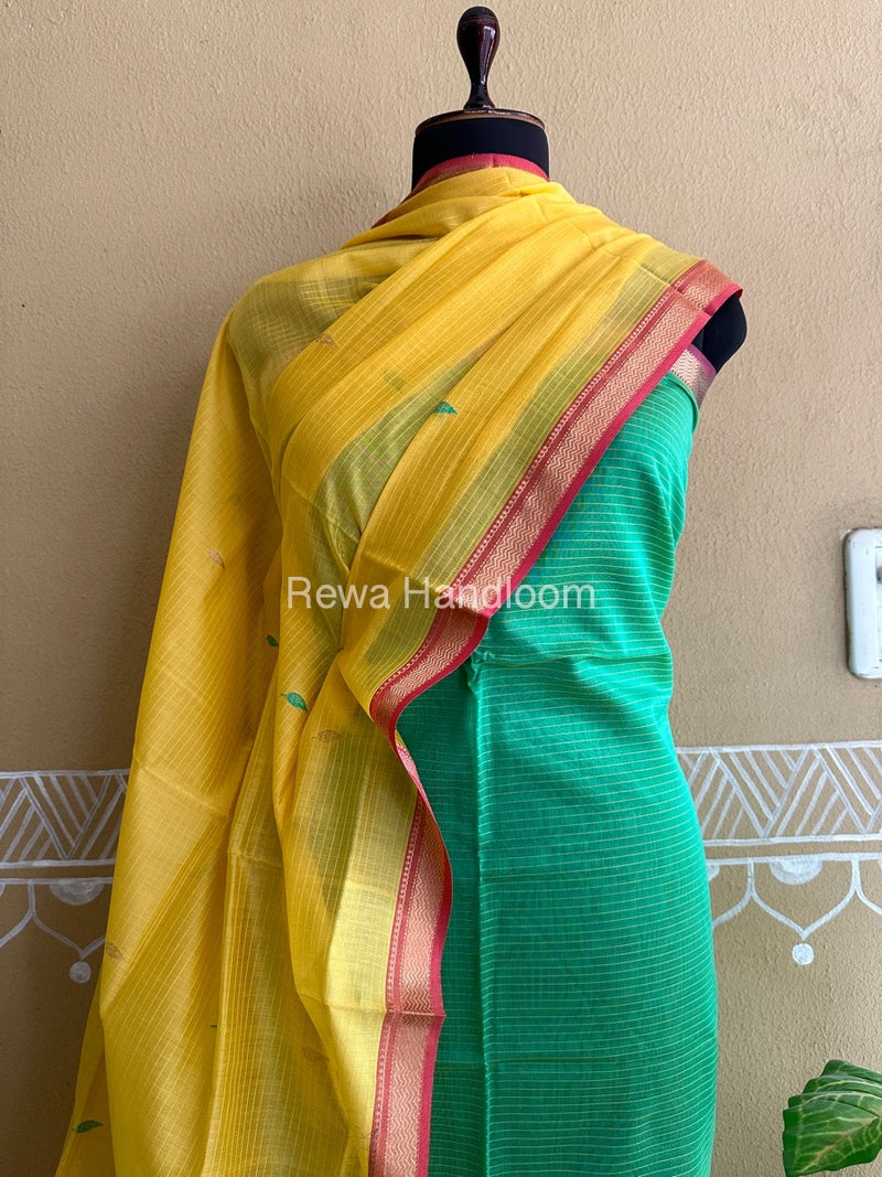 Maheshwari Green-Yellow Motifs Top-Dupatta Set PST099
