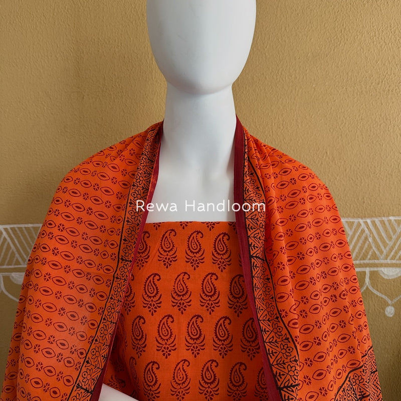Orange-Maroon Bagh Print Cotton Suit BGCSJ012