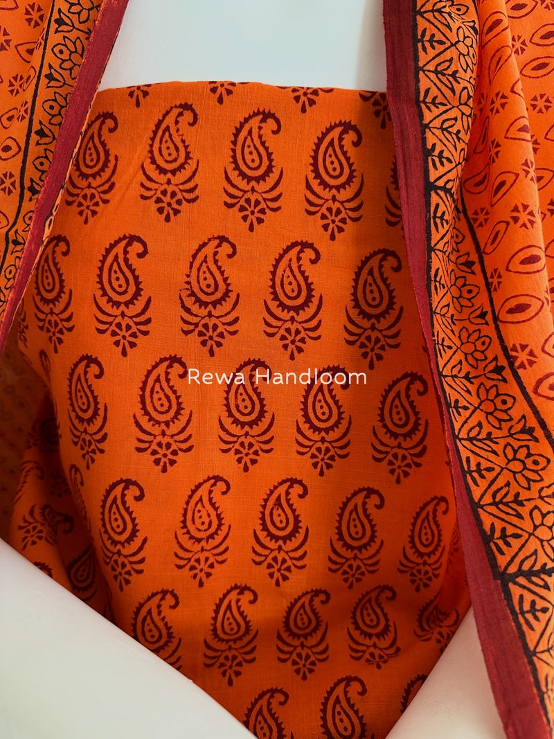 Orange-Maroon Bagh Print Cotton Suit BGCSJ012