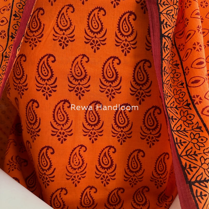 Orange-Maroon Bagh Print Cotton Suit BGCSJ012