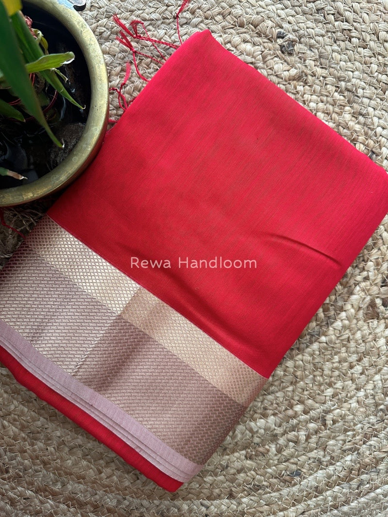 Maheshwari Red Resham Thread Border Saree RTS011