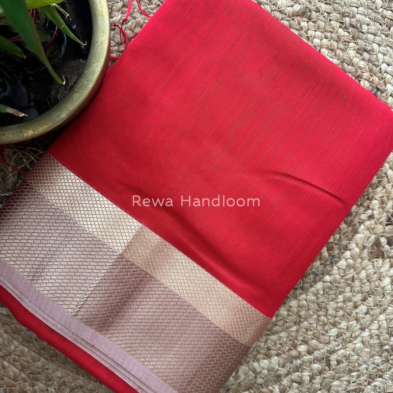Maheshwari Red Resham Thread Border Saree RTS011