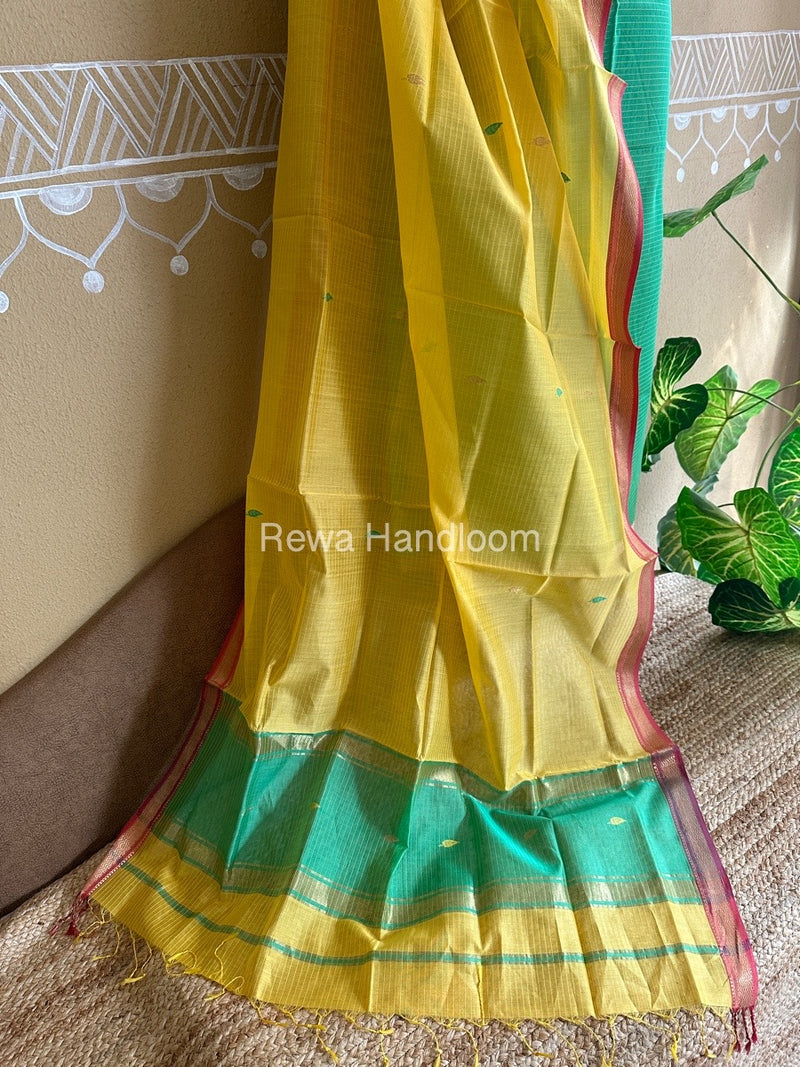 Maheshwari Green-Yellow Motifs Top-Dupatta Set PST099