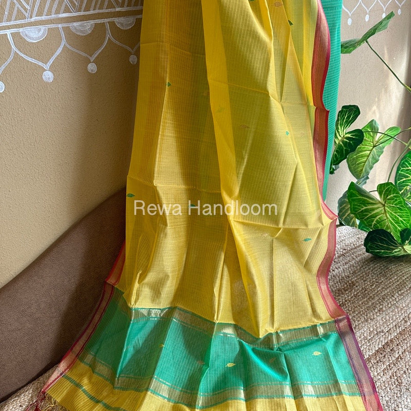 Maheshwari Green-Yellow Motifs Top-Dupatta Set PST099