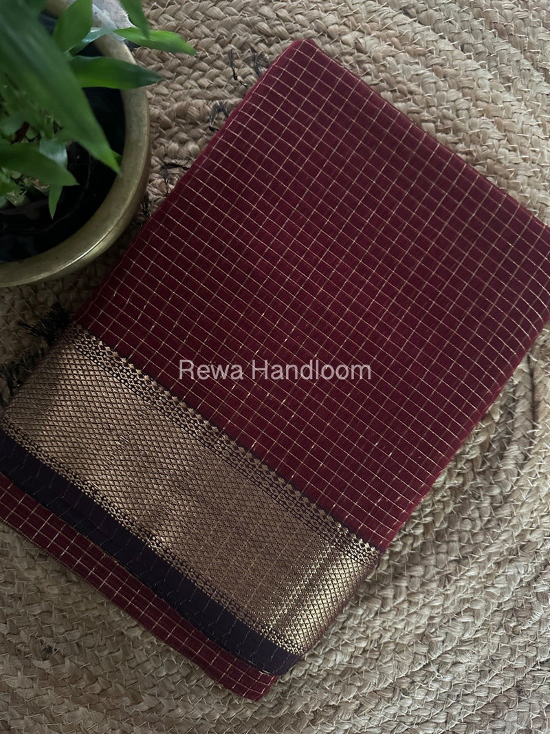 Maheshwari Maroon Zari Checks Saree ZCHX309
