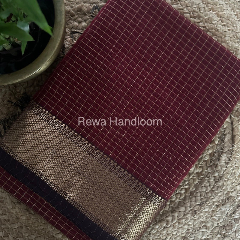 Maheshwari Maroon Zari Checks Saree ZCHX309