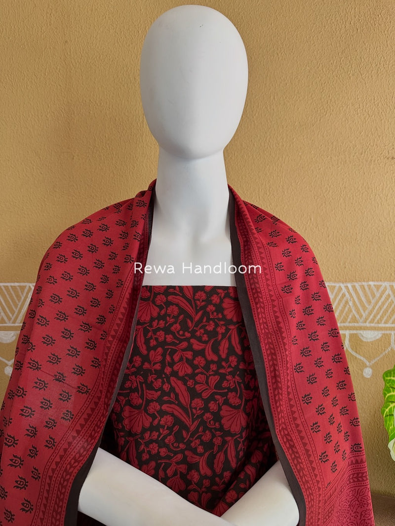 Black-Carrot Red Bagh Print Cotton Suit BGCSJ015