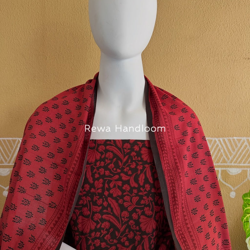 Black-Carrot Red Bagh Print Cotton Suit BGCSJ015