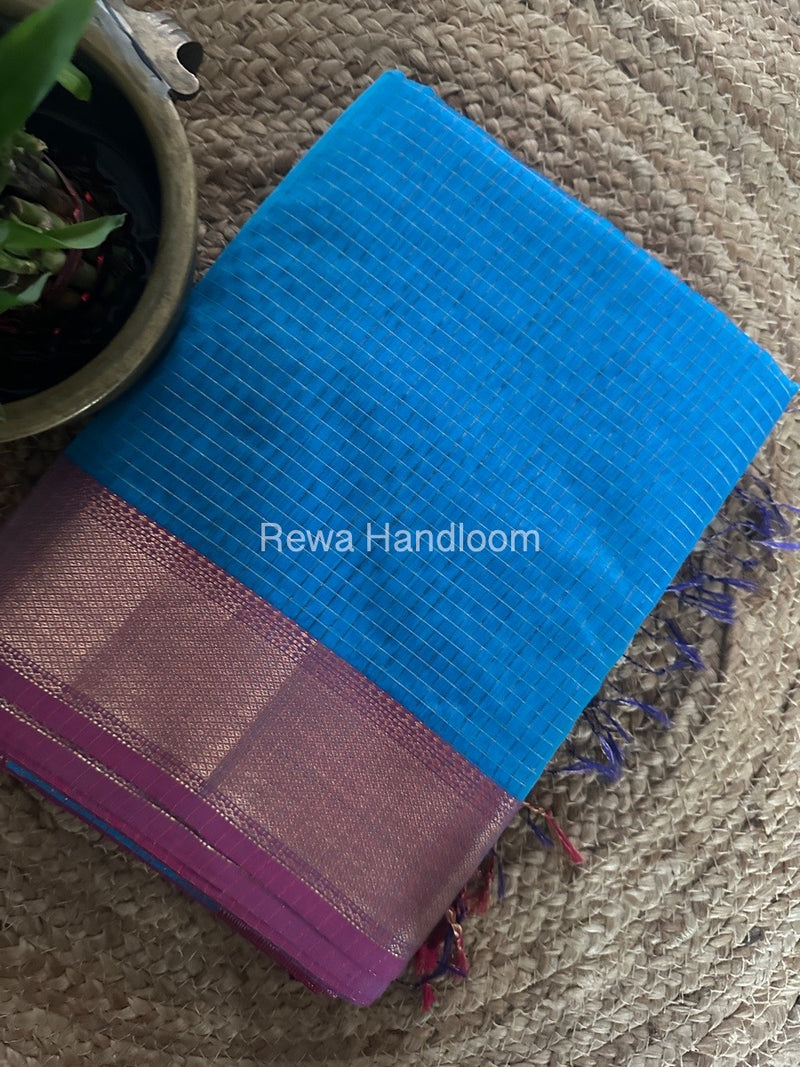 Maheshwari Sky Blue Zari Checks Saree ZCHX310