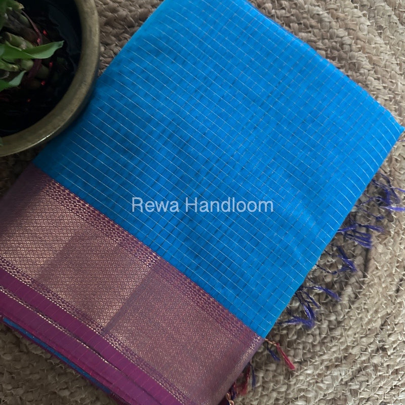 Maheshwari Sky Blue Zari Checks Saree ZCHX310