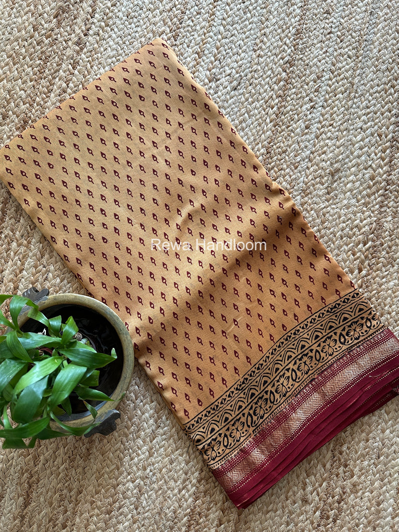 Maheshwari Yellow Bagh Print Small Border Saree MTBS183