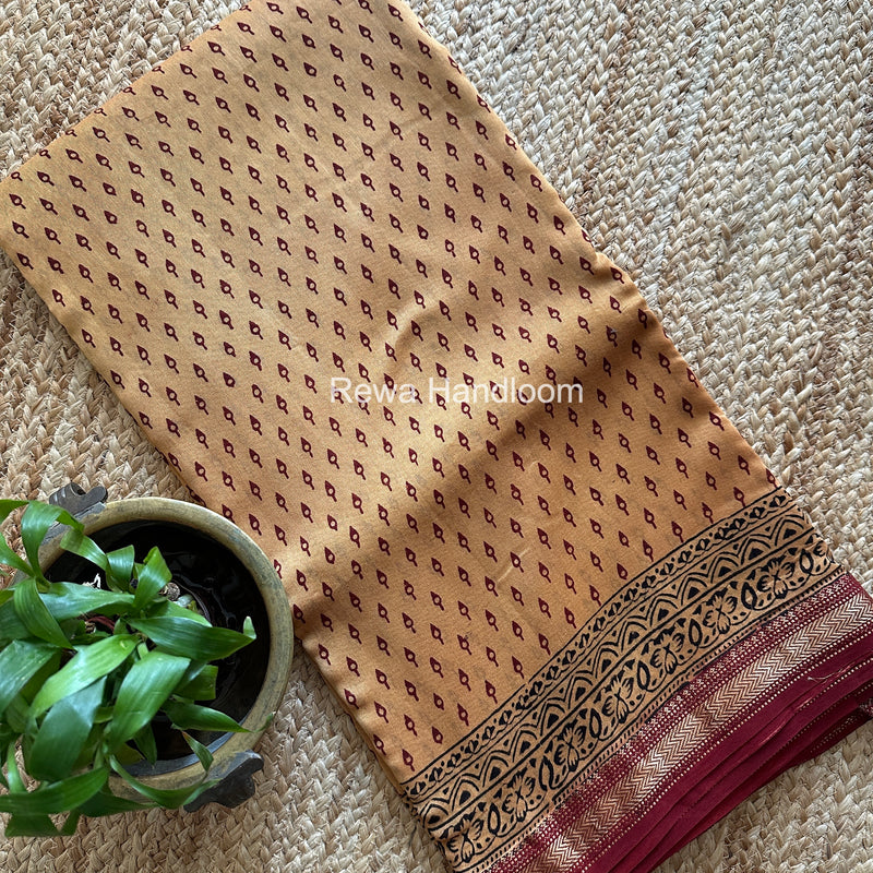 Maheshwari Yellow Bagh Print Small Border Saree MTBS183
