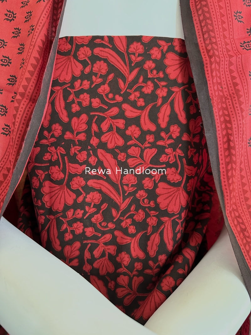 Black-Carrot Red Bagh Print Cotton Suit BGCSJ015