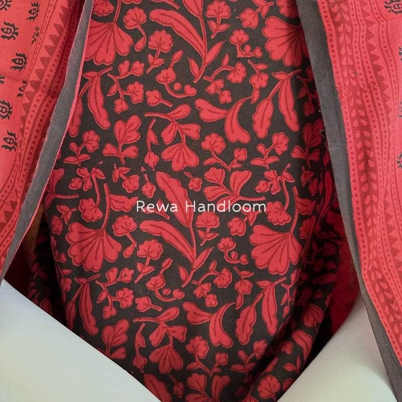 Black-Carrot Red Bagh Print Cotton Suit BGCSJ015