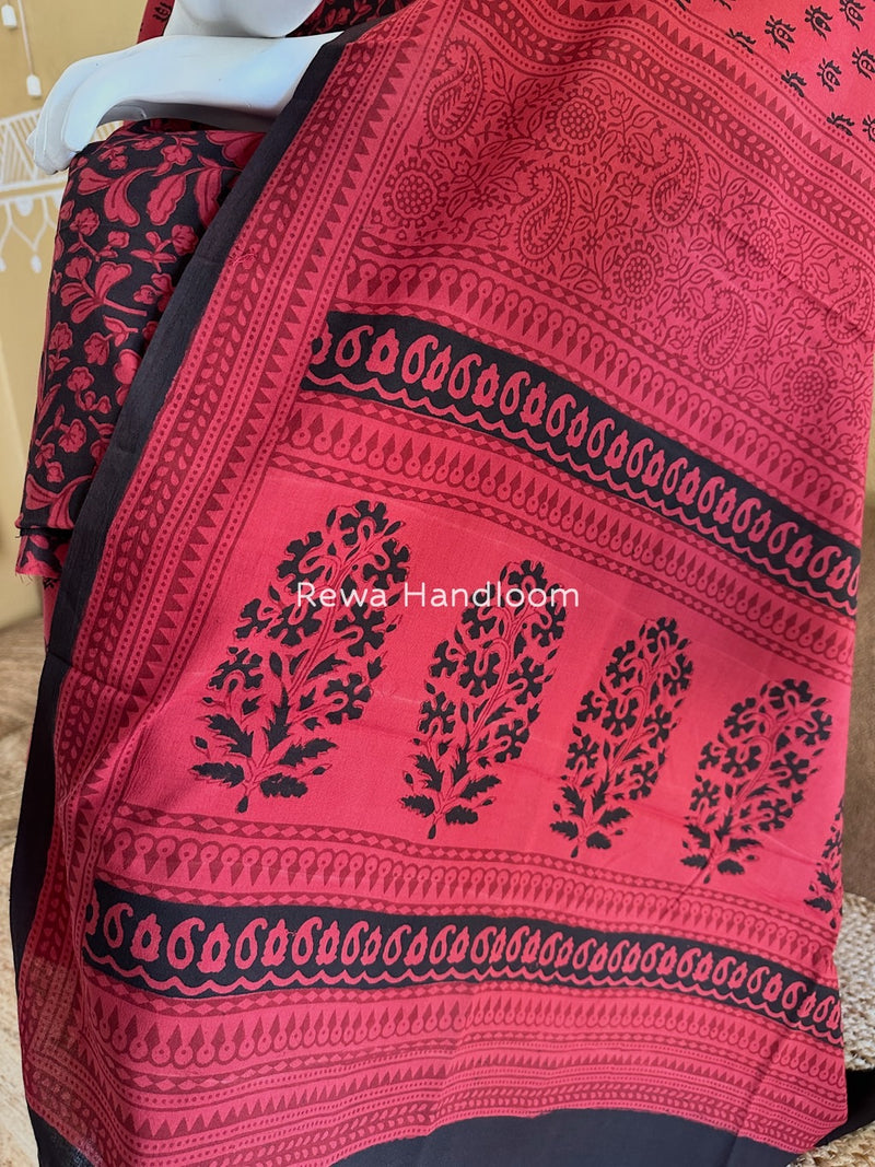 Black-Carrot Red Bagh Print Cotton Suit BGCSJ015