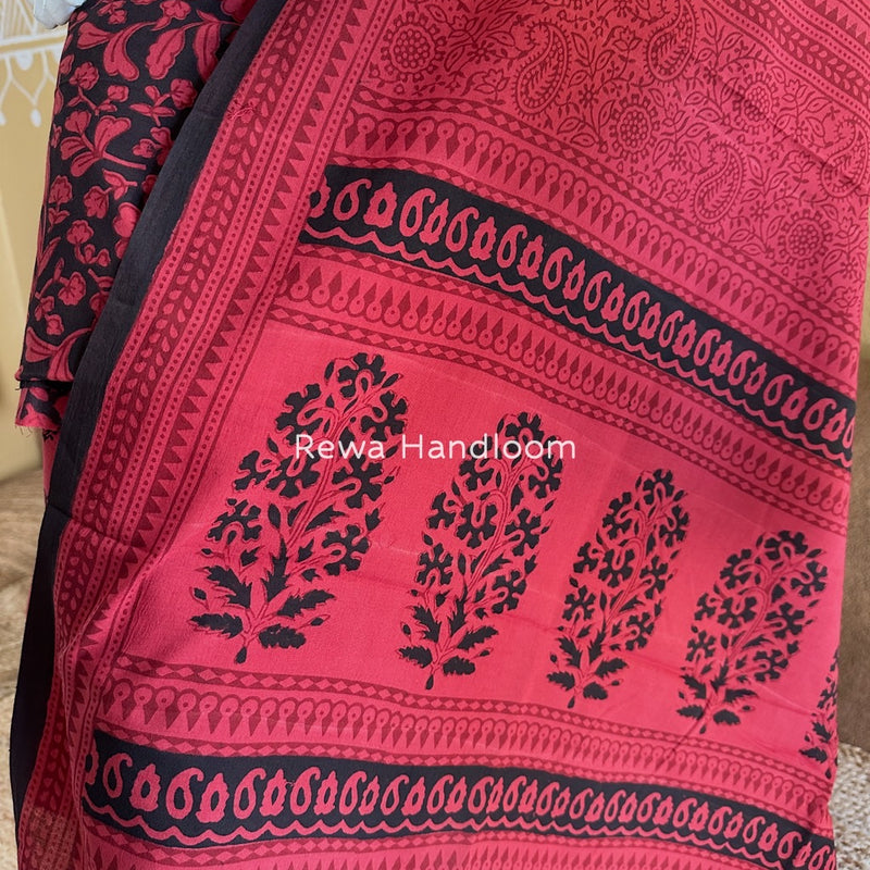 Black-Carrot Red Bagh Print Cotton Suit BGCSJ015