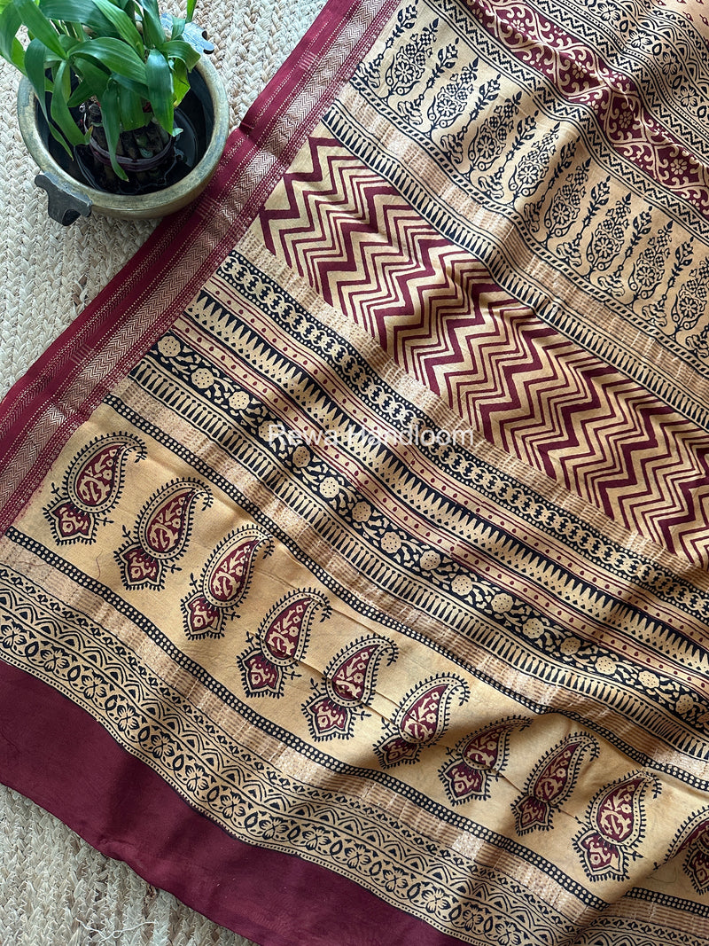 Maheshwari Yellow Bagh Print Small Border Saree MTBS183