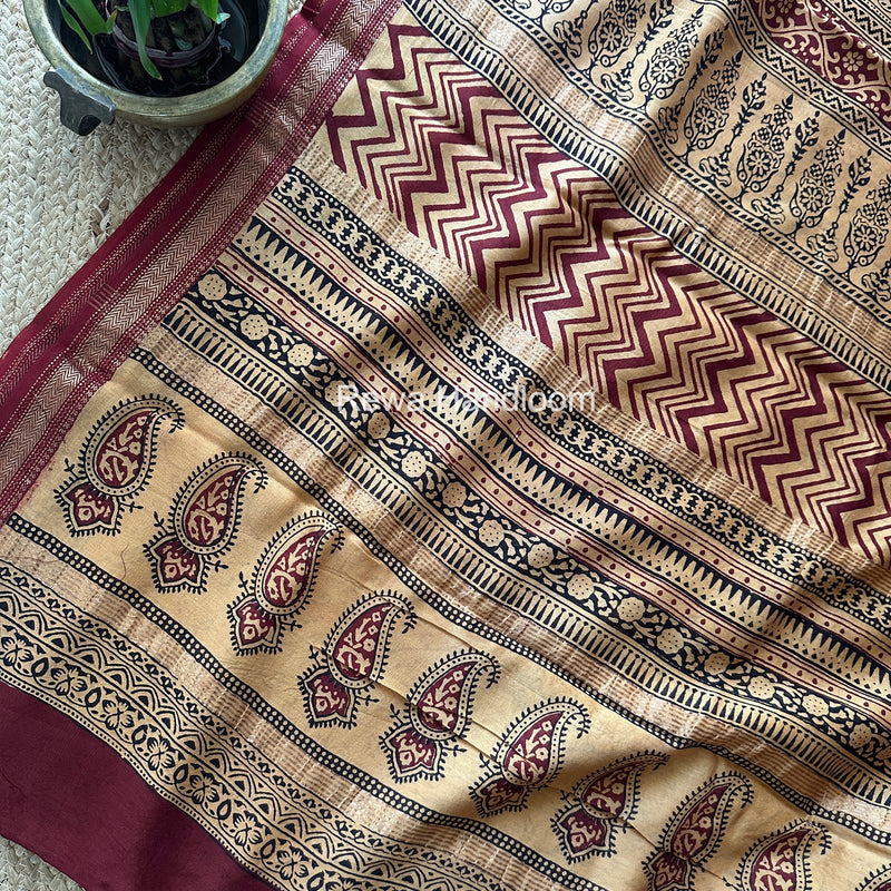 Maheshwari Yellow Bagh Print Small Border Saree MTBS183