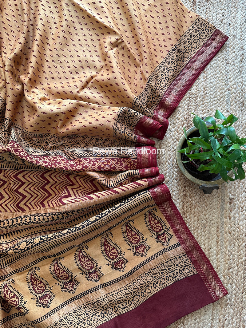 Maheshwari Yellow Bagh Print Small Border Saree MTBS183