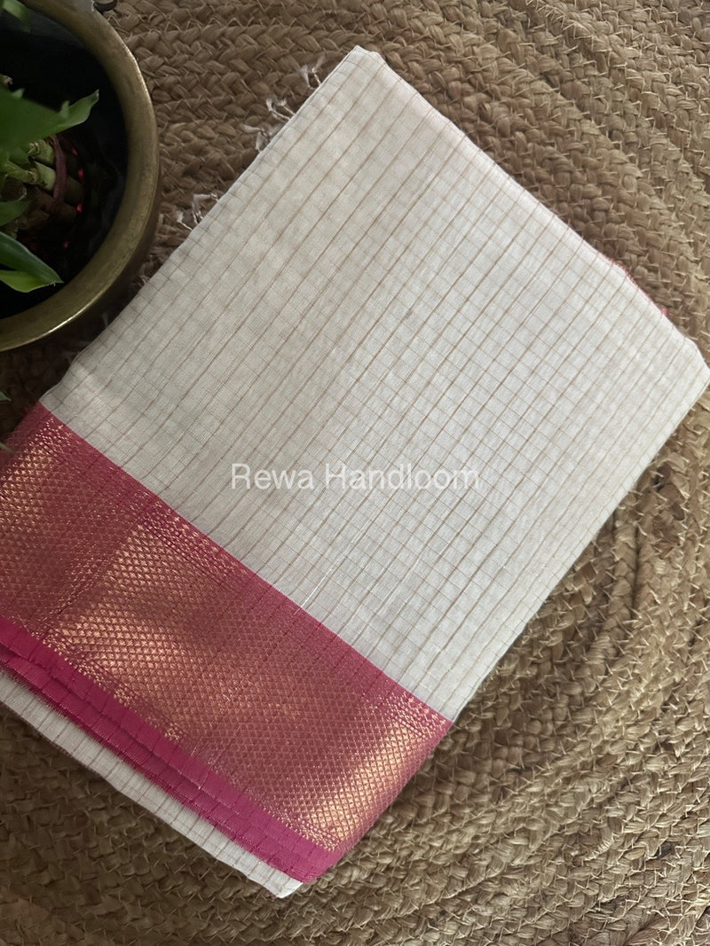 Maheshwari White Zari Checks Saree ZCHX303