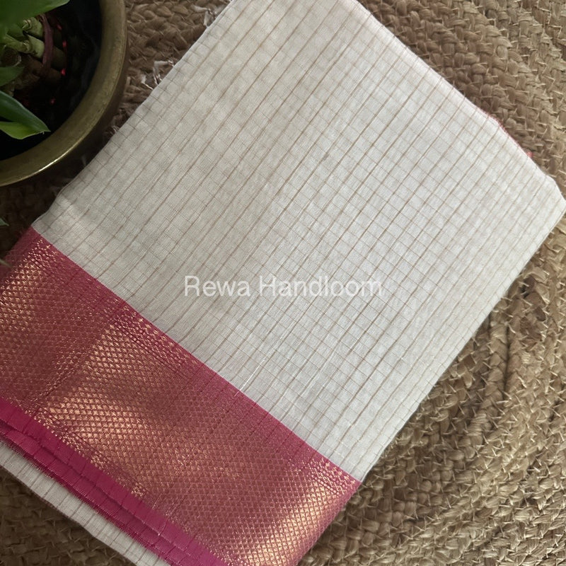 Maheshwari White Zari Checks Saree ZCHX303