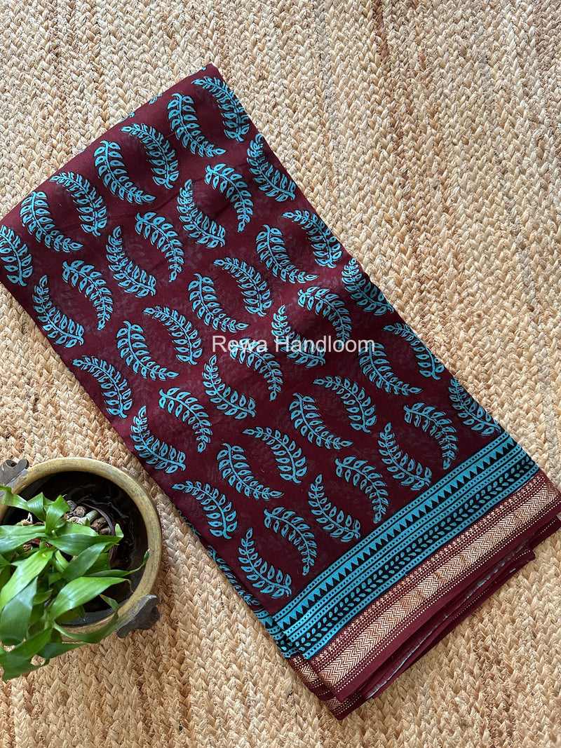 Maheshwari Maroon Bagh Print Small Border Saree MTBS172