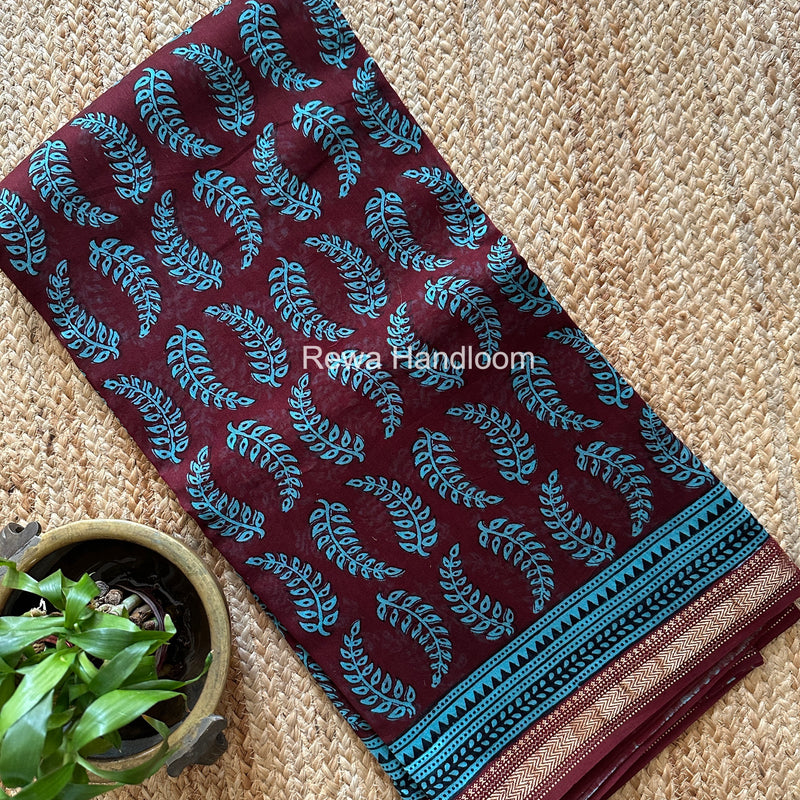 Maheshwari Maroon Bagh Print Small Border Saree MTBS172