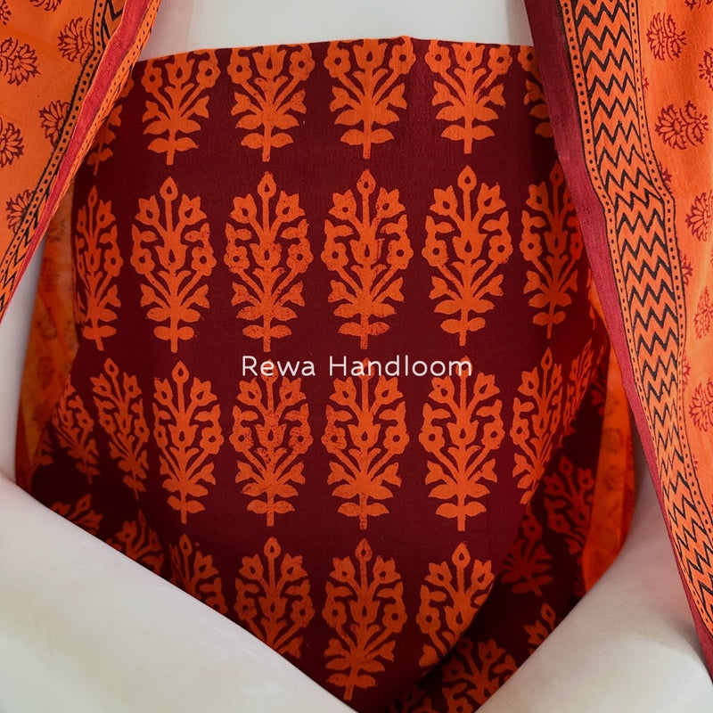 Maroon-Orange Bagh Print Cotton Suit BGCSJ021