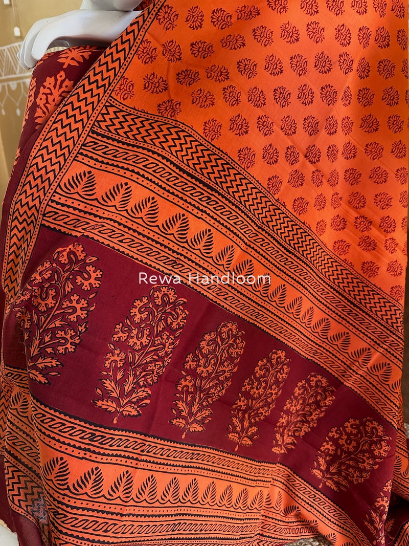 Maroon-Orange Bagh Print Cotton Suit BGCSJ021