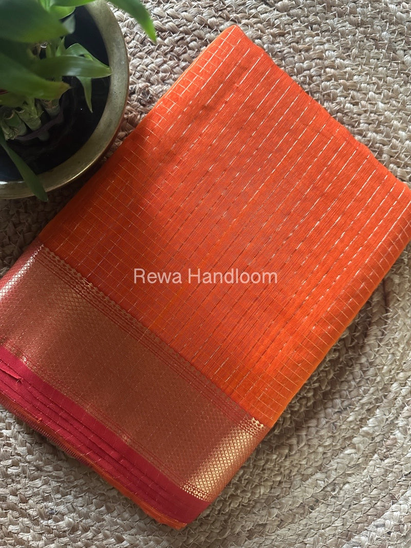 Maheshwari Orange Zari Checks Saree ZCHX301