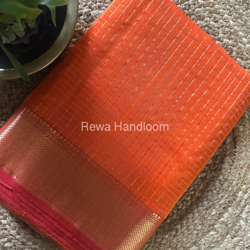 Maheshwari Orange Zari Checks Saree ZCHX301