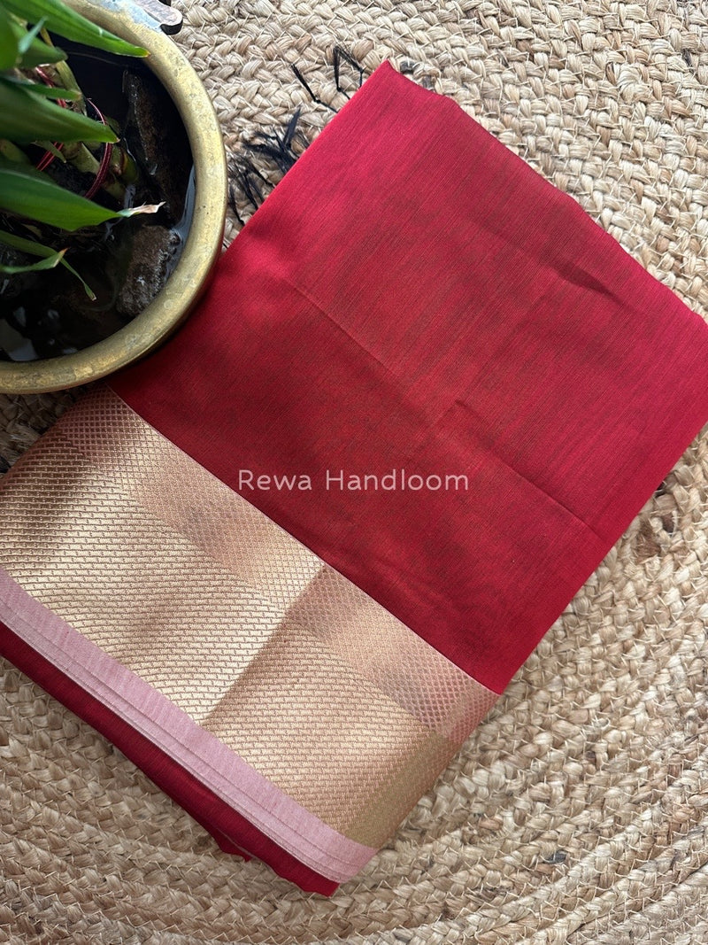 Maheshwari Maroon Resham Thread Border Saree RTS01