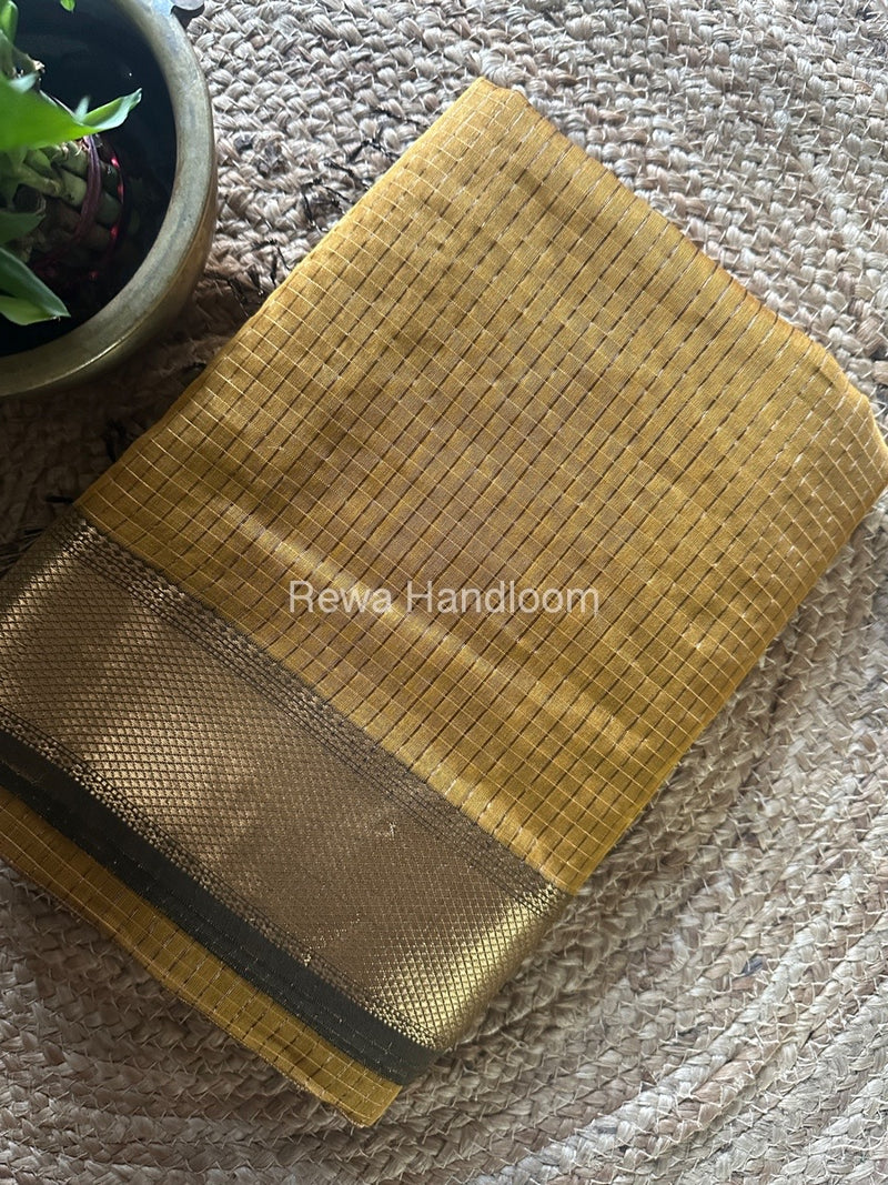 Maheshwari Mustard Yellow Zari Checks Saree ZCHX302